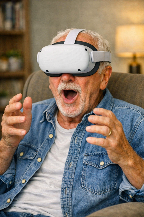 Alf enjoying a roller coaster VR moment
