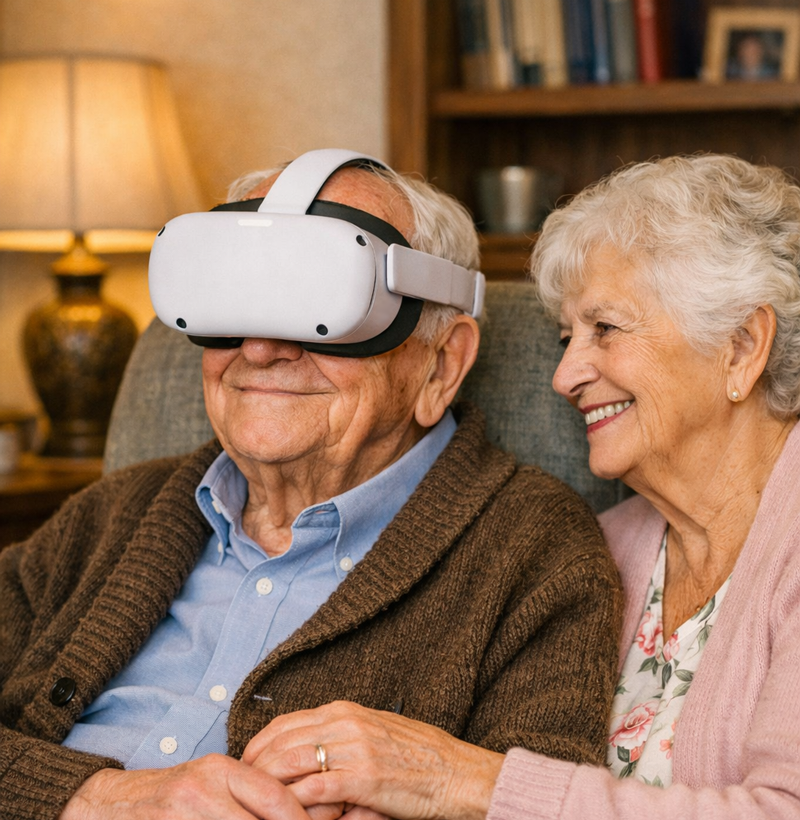 Tom watching Jan react emotionally to a meaningful VR memory