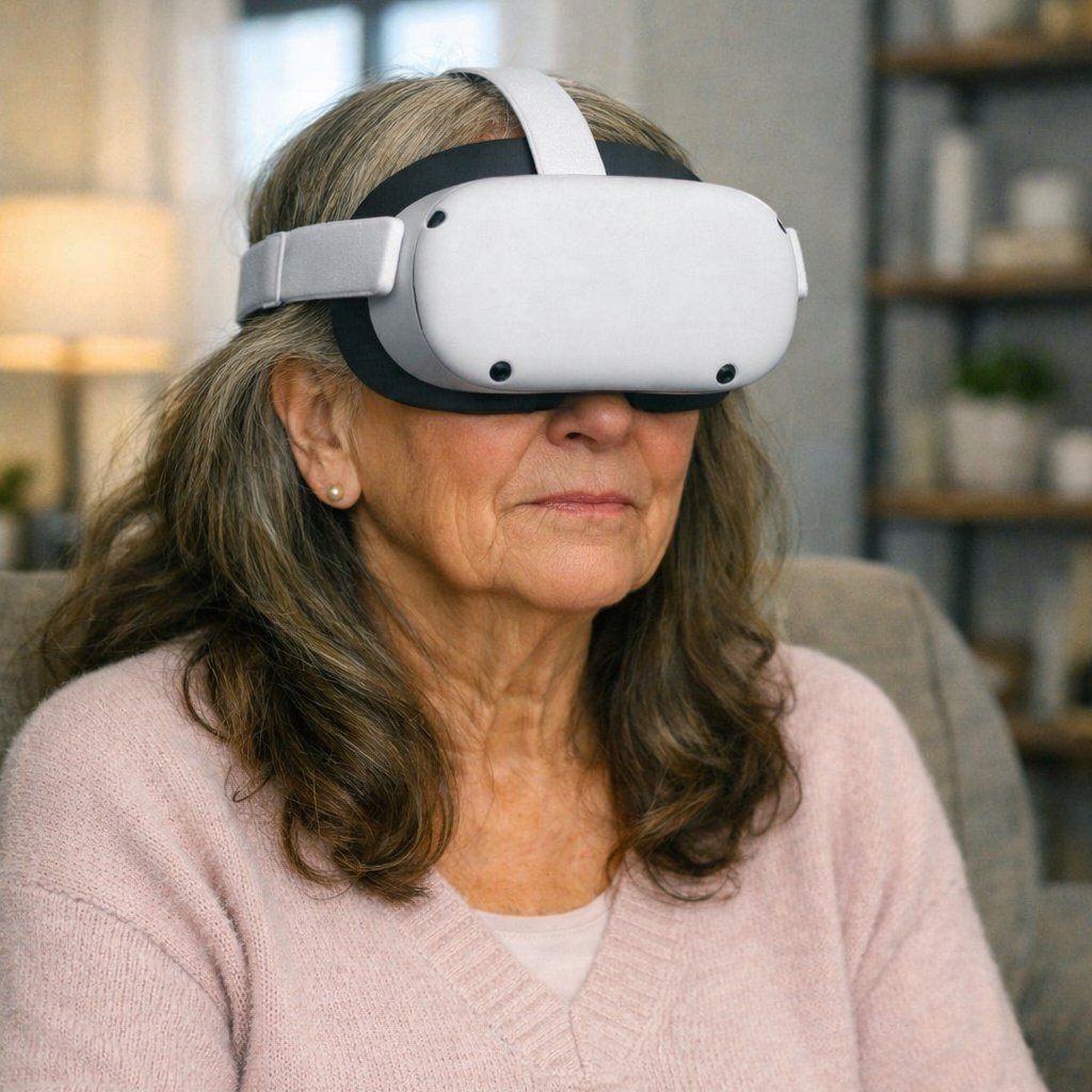 Rochelle before beginning her first VR memory experience